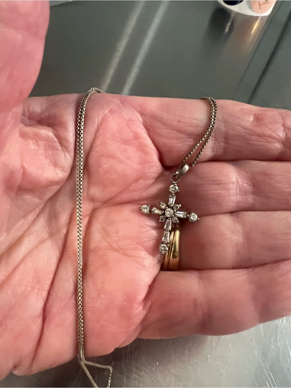 Sterling Silver Cross Pendant Necklace w/CZ’s & 19” Sterling Chain